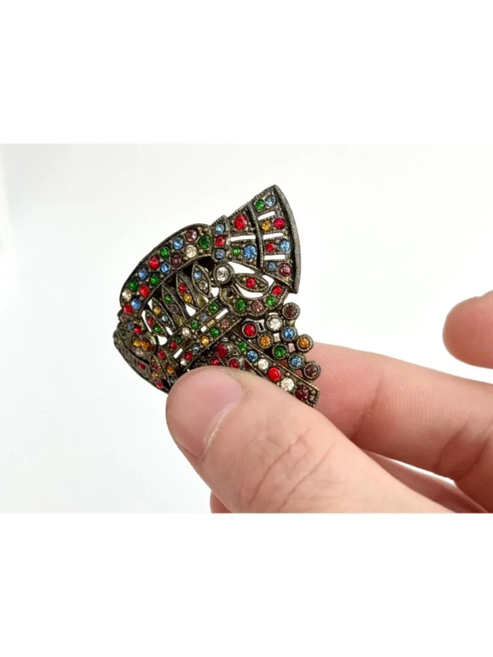 Art Deco Rainbow Fruit Salad Rhinestone Antique Vintage Dress Clip | Fur Clip